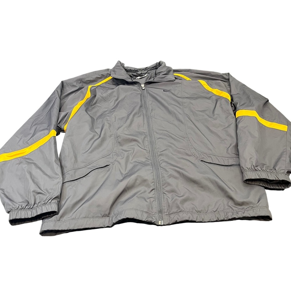 y2k Nike Track Jacket‎ Mens XL Gray Yellow Full Zip Lined Windbreaker Sportswear
